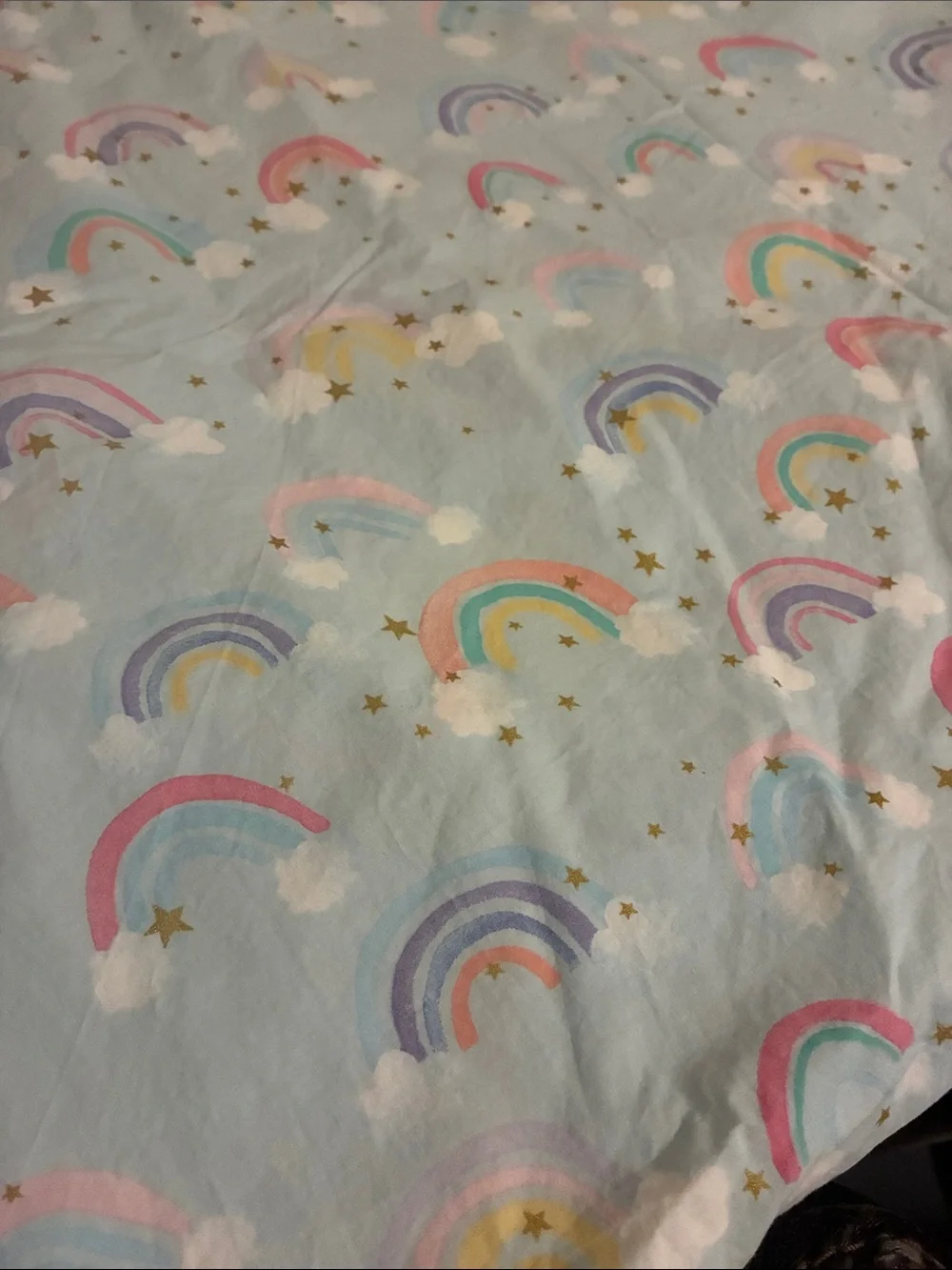 Pottery Barn Kids Pastel Rainbow & Cloud Sheet - Light Blue Size Twin